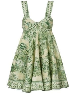 ALÉMAIS Sara Printed Linen Minidress - Green