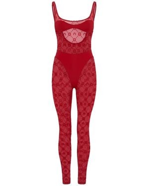 Marine Serre Moonogram Mesh Flocked Catsuit - Red