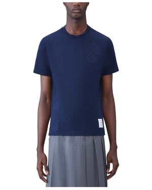 Thom Browne Paisley-Embroidery T-Shirt - Blue