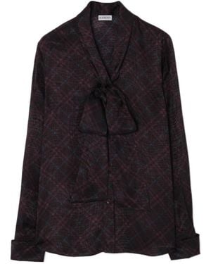 Burberry Check Silk Blend Scarf Blouse - Black