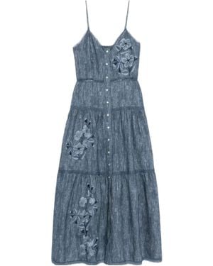 ERMANNO FIRENZE Floral-Embroidered Tiered Midi Dress - Blue