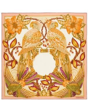 Ferragamo Parrots Print Silk Scarf - Metallic