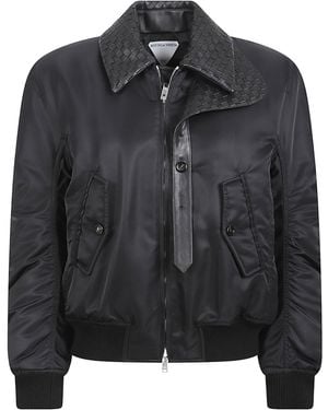 Bottega Veneta Intrecciato Collar Bomber Jacket - Black