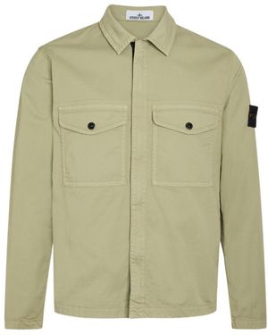Stone Island Logo-Appliquéd Stretch-Cotton Overshirt - Green