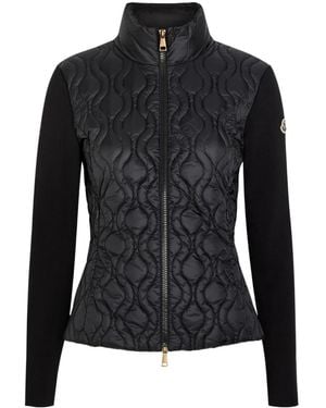 Moncler Quilted Cotton And Nylon Cardigan - Black