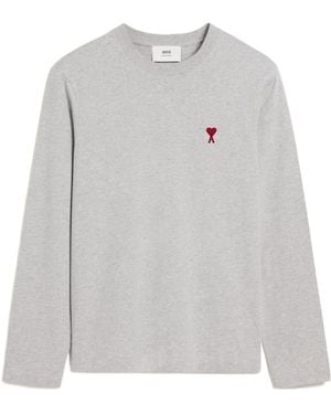 Ami Paris Ami De Coeur Long Sleeves T-Shirt - Grey