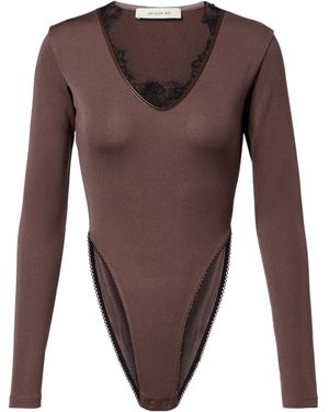 JACQUES WEI Lace-Trimmed Bodysuit - Brown