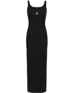 Marine Serre Scoop Neck Sleeveless Ribbed Midi Dress - Black