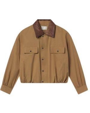FRAME The Leather Collar Bubble Jacket - Brown
