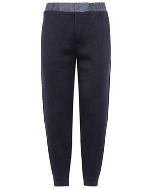 Etro Paisley Printed-Band Tapered-Leg Track Trousers - Blue