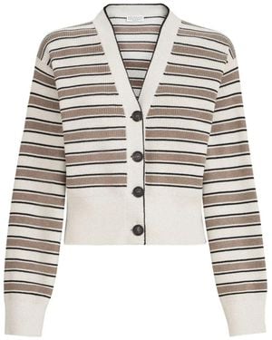 Brunello Cucinelli Cotton Cardigan With Sparkling Stripes - Multicolour