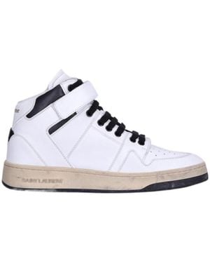Saint Laurent Round Toe Lace-Up Sneakers - White
