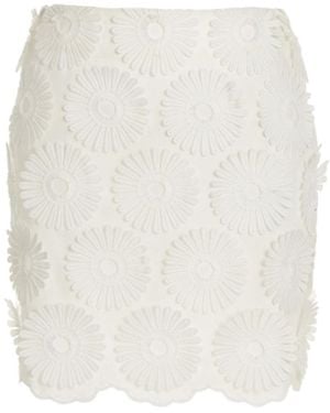 Elie Saab Floral Embroidered A-Line Mini Skirt - White