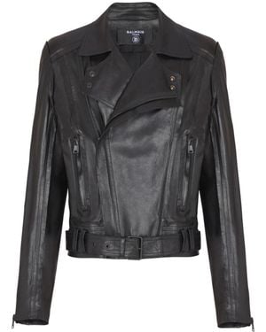 Balmain Lightweight Lambskin Leather Biker Jacket - Black