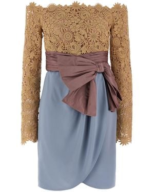 Valentino Embroidered Off-Shoulder Dress - Blue