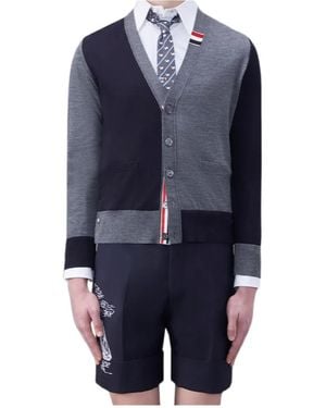 Thom Browne Panelled Button-Up Cardigan - Blue
