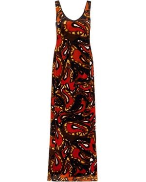 Dries Van Noten Printed Cotton-Blend Velvet Maxi Dress - Red