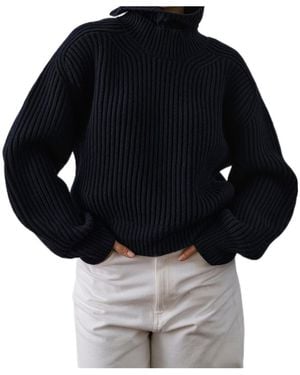 Soeur High-Neck Long-Sleeved Sweater - Blue