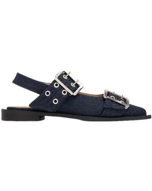 Ganni Buckle Ballet Sandals - Blue