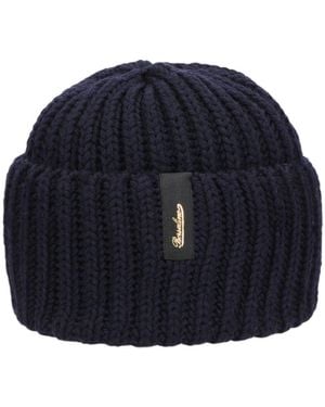Borsalino Logo Patch Ribbed Knitted Beanie - Blue