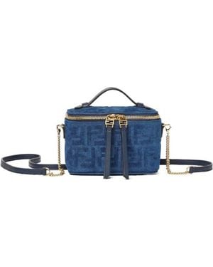 Fendi Ff Denim Flocked Mini Vanity Bag - Blue