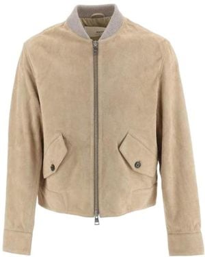 Ami Paris Suede Bomber Jacket - Natural