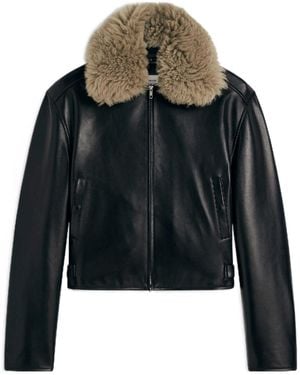 Phoebe Philo Cropped Leather Bomber Jacket - Black