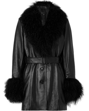 Nili Lotan Sefa Lace-Up Wool-Trimmed Leather Jacket - Black