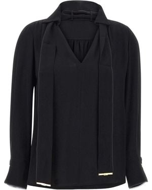 Elisabetta Franchi Tie-Neck Long-Sleeve Top - Blue