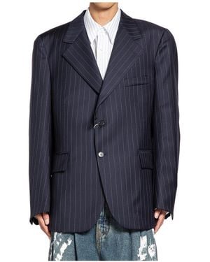 Hed Mayner Pinstripe Wool Suit Jacket - Blue