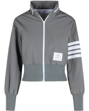 Thom Browne Zip-Up Hooded Jacket - Gray