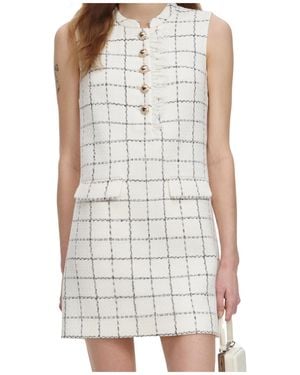 Self-Portrait Checked Sleeveless Mini Dress - White