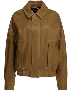 Nour Hammour Long-Sleeved Leather Jacket - Green