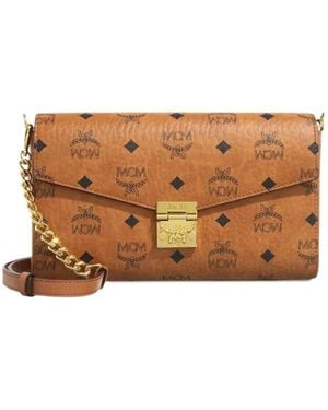 MCM Tracy Foldover Top Medium Shoulder Bag - Brown