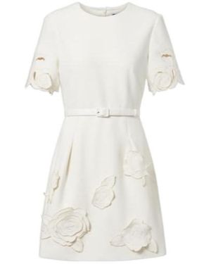 Leo Aurelie Belted Floral-Appliqué Minidress - White