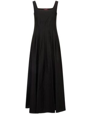 Max Mara Square-Neck Pleated Midi Dress - Black
