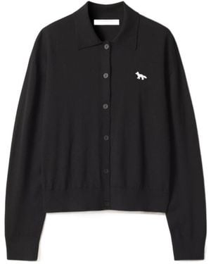 Maison Kitsuné Profile Fox Merino Relaxed Polo Cardigan - Black