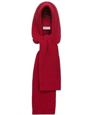 Moncler Wool Cashmere Blend Hooded Scarf - Red