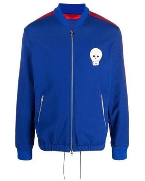 McQueen Skull Patch Zipped Jacket - Blue