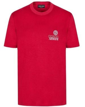 Giorgio Armani Short-Sleeved Round Collar T-Shirt - Red