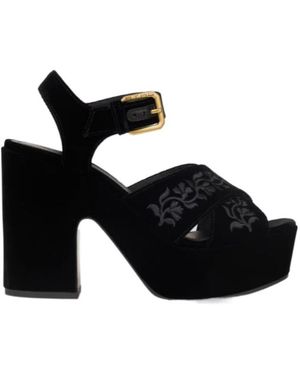 Etro Velvet Platform Sandals With Embroidery - Black