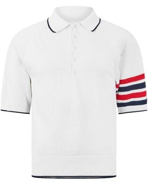 Thom Browne Short-Sleeve Polo Knit Top - White