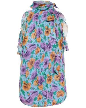 Veronica Beard Dali Floral Silk Top - Blue