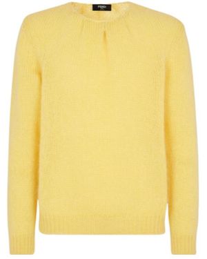 Fendi Long Sleeved Crewneck Knitted Jumper - Yellow