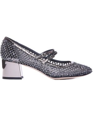 Le Silla Buckle Round Head Thick Heeled Shoes - Grey