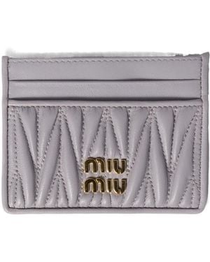 Miu Miu Matelassé Nappa Leather Card Holder - Gray