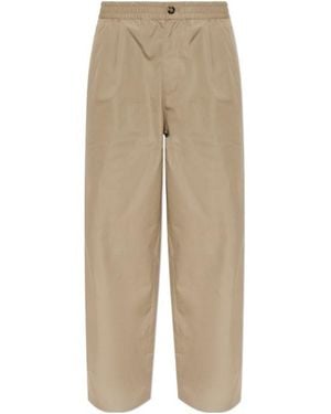 Emporio Armani Regular-Fit Cotton Poplin Trousers With Elasticated Waist - Natural