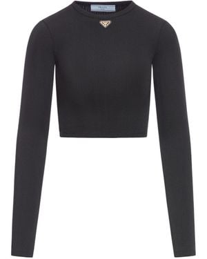 Prada Long-Sleeved Cropped Top - Black