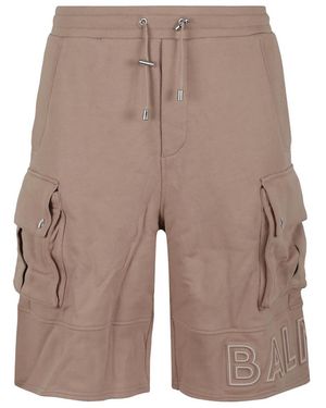 Balmain Logo Detailed Drawstring Cargo Shorts - Brown