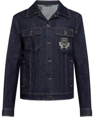 Dolce & Gabbana Heraldic Patch Denim Jacket - Blue